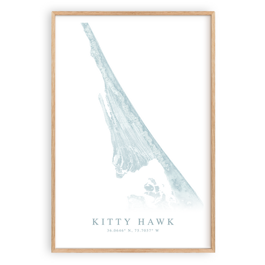 kitty hawk north carolina map print in wood frame