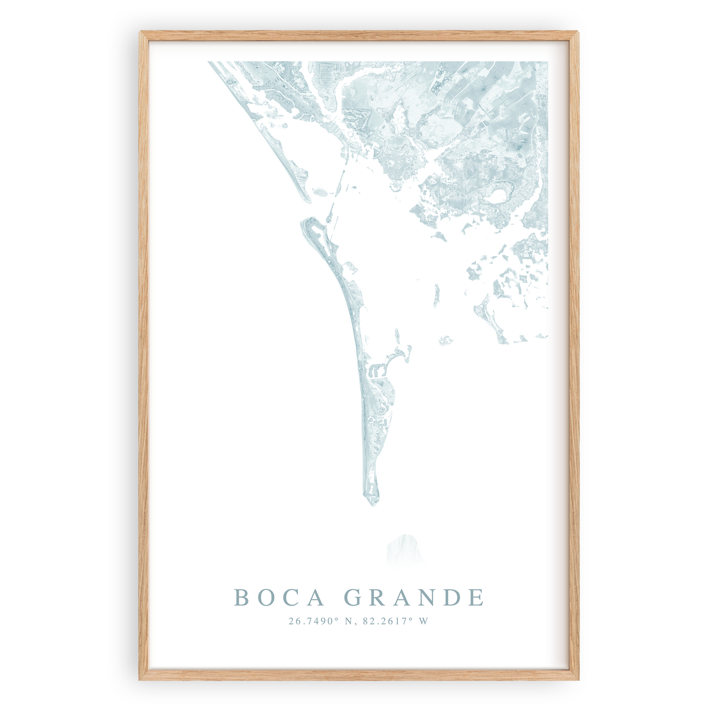 boca grande florida map print in wood frame