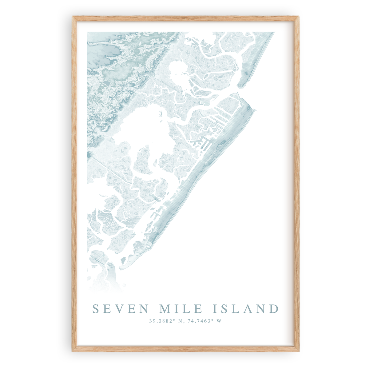 seven mile island new jersey map print in wood frame