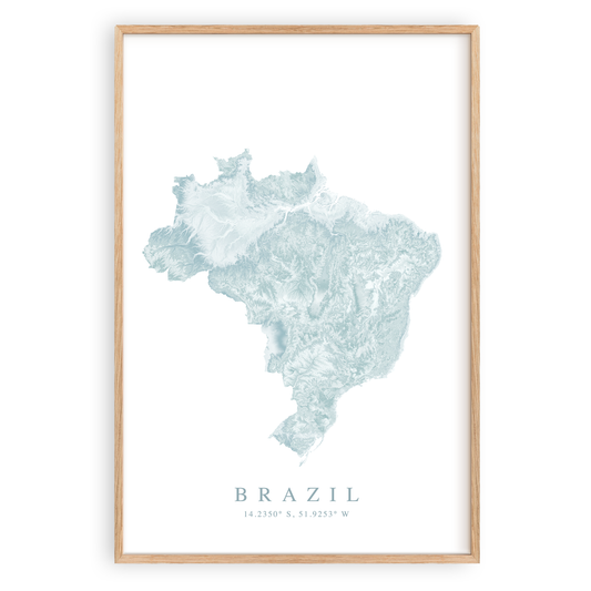 brazil map print in wood frame