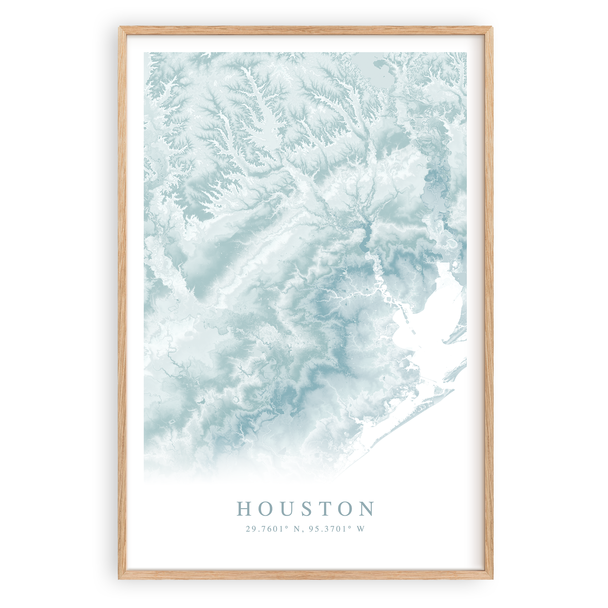 houston texas map print in wood frame