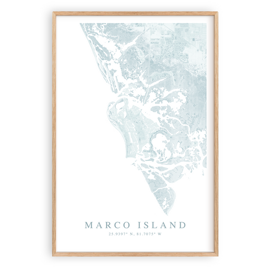 marco island map poster in wood frame