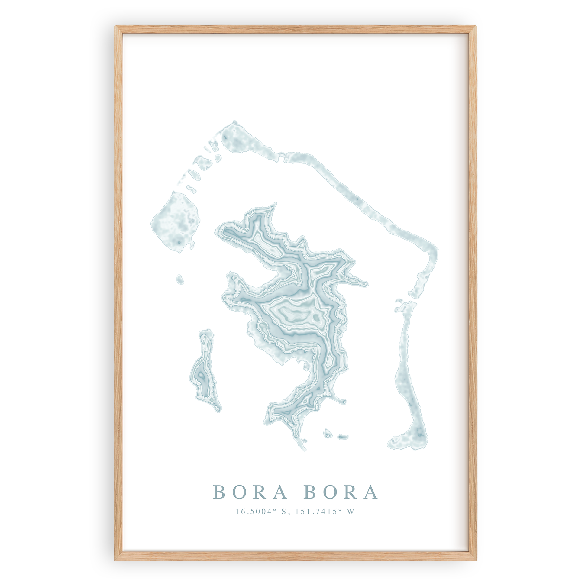 bora bora map print in wood frame