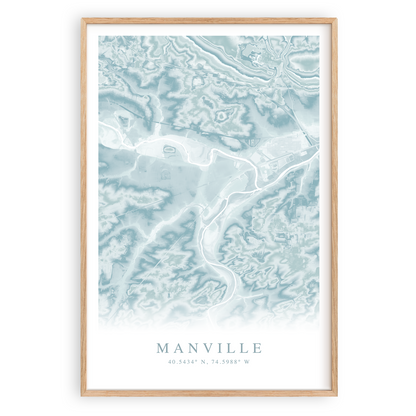 manville new jersey map print in wood frame
