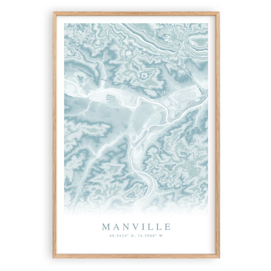 manville new jersey map print in wood frame