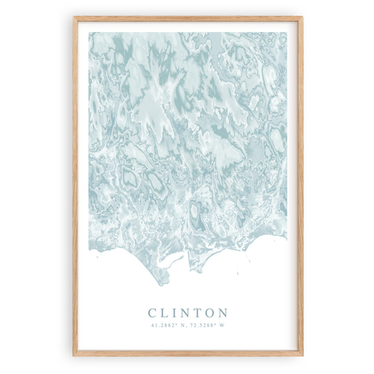 clinton connecticut map poster in wood frame