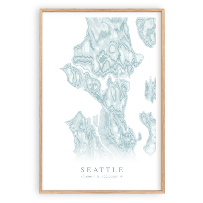 seattle washington map poster in wood frame