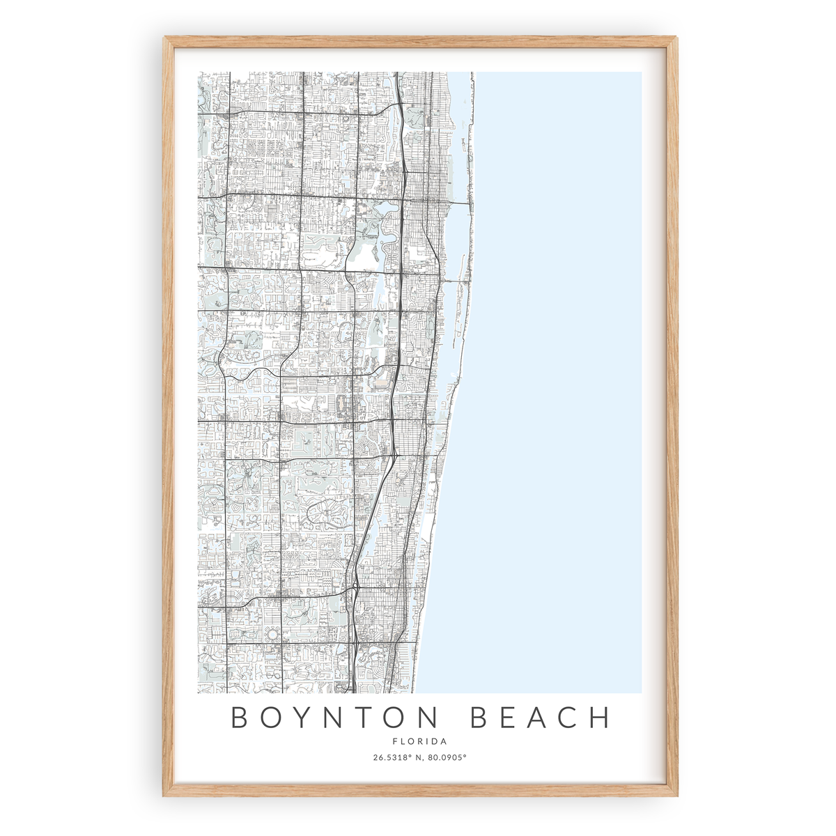 boynton beach florida map print in wood frame