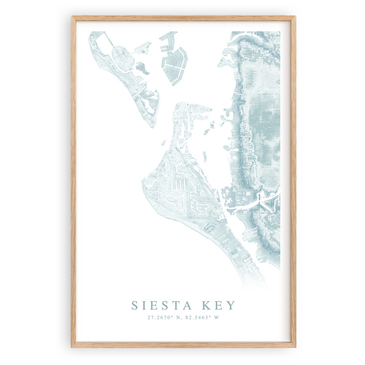 siesta key florida map print in wood frame