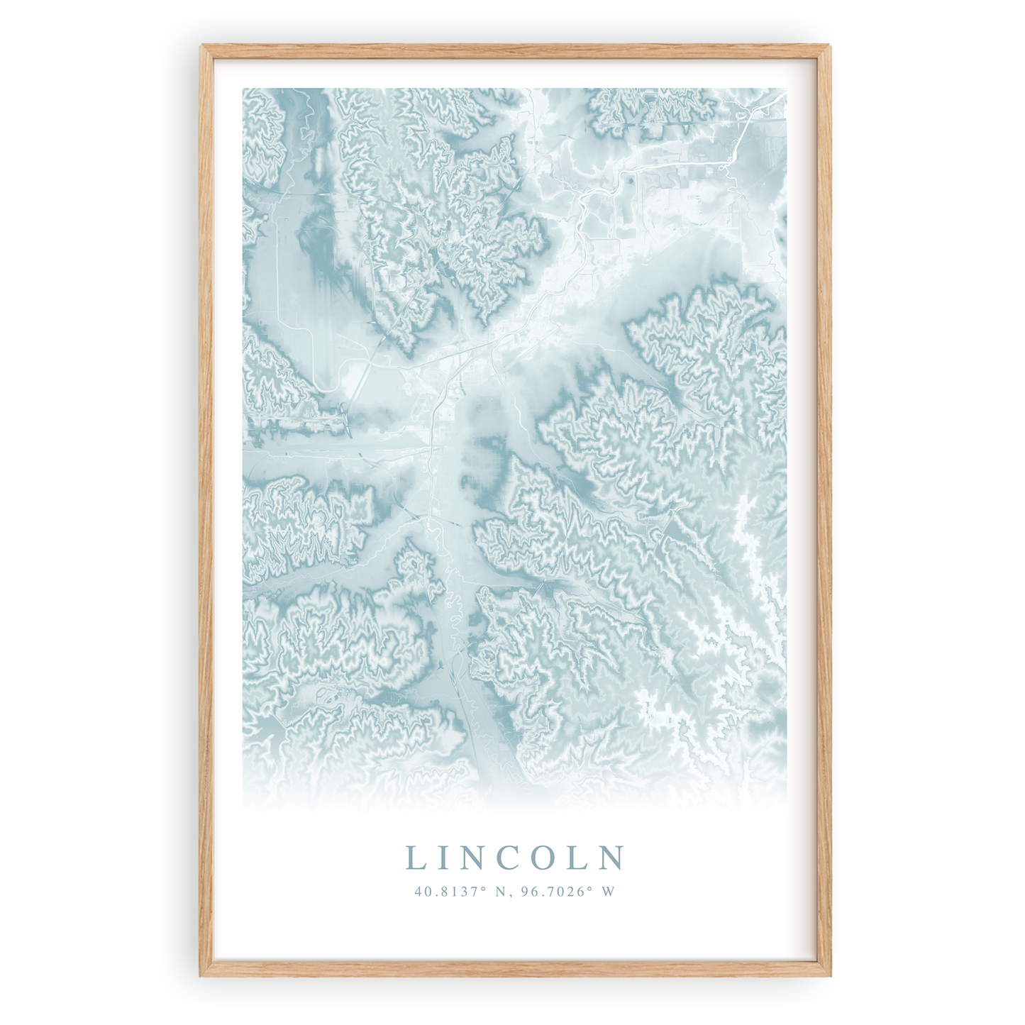 lincoln nebraska map print in wood frame