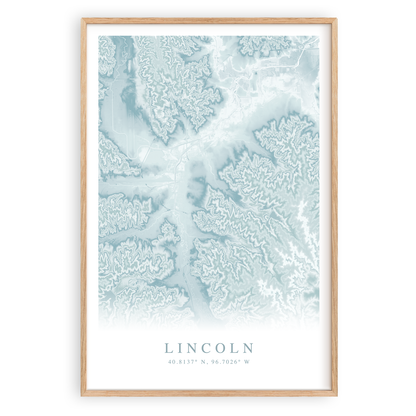 lincoln nebraska map print in wood frame