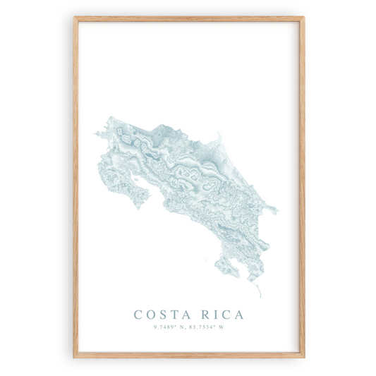 costa rica map poster in wood frame