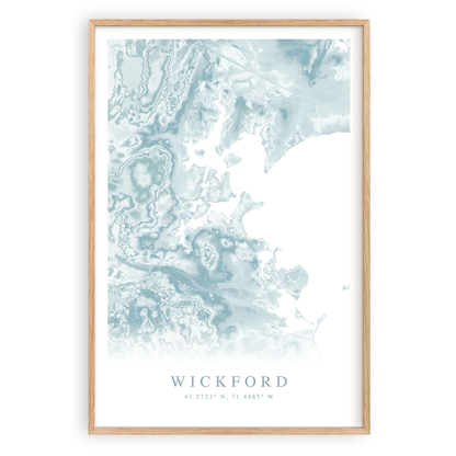 wickford rhode island map print in wood frame
