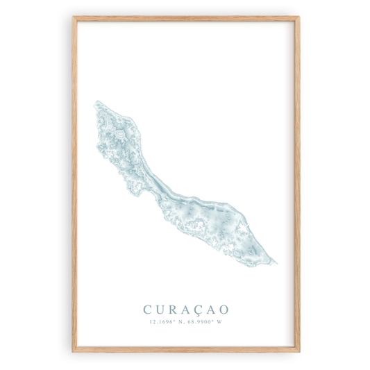 curacao map print in wood frame