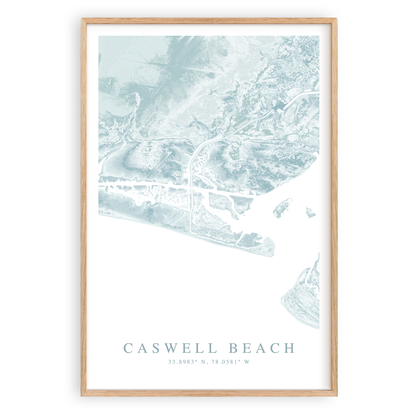 caswell beach north carolina map print in wood frame