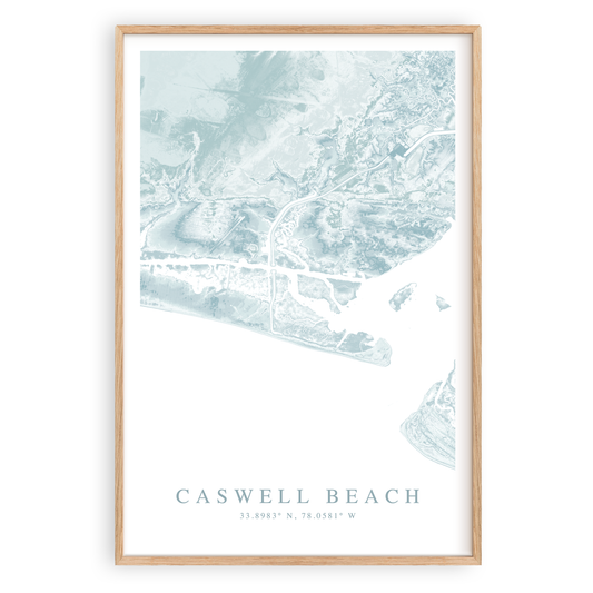 caswell beach north carolina map print in wood frame