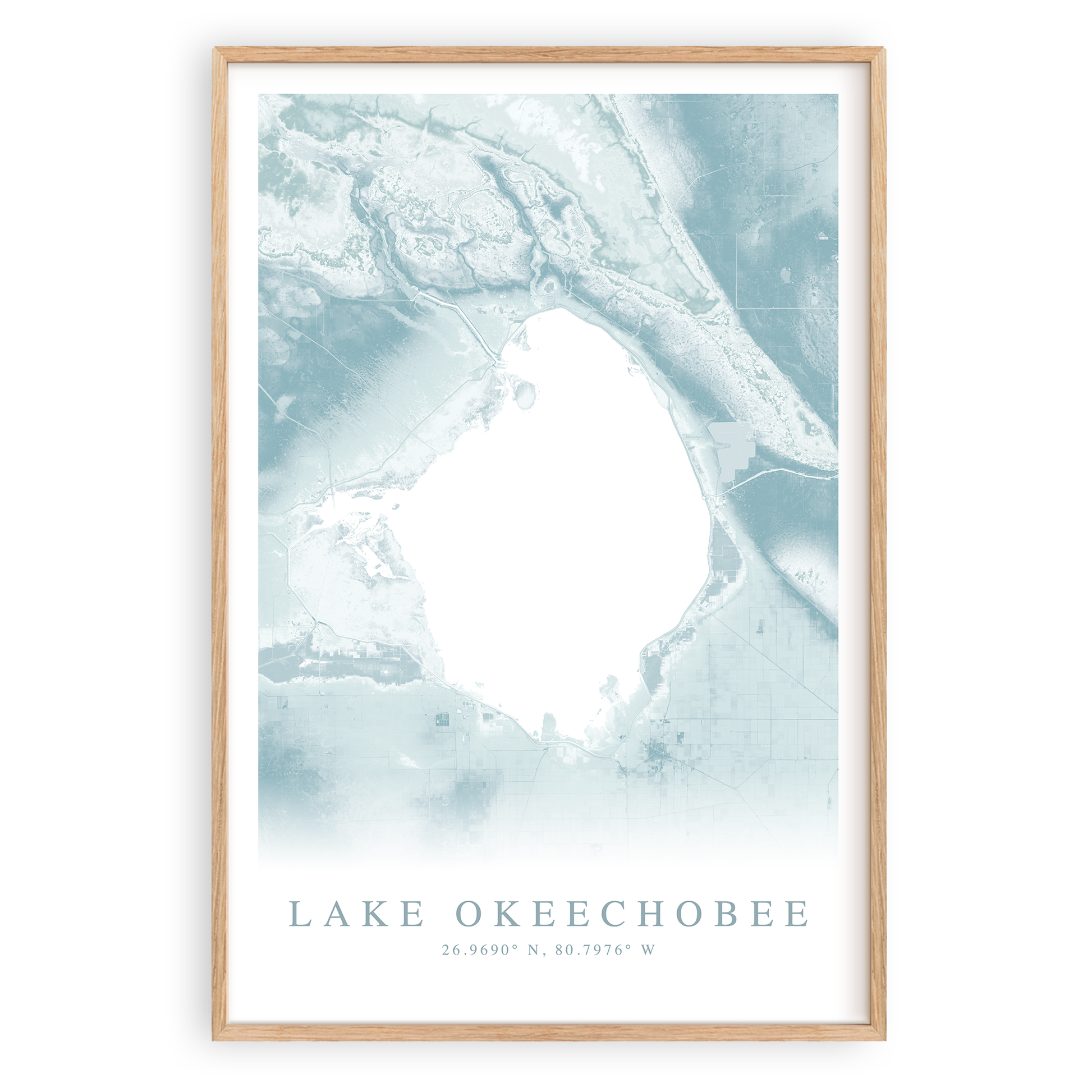 lake okeechobee florida map print in wood frame