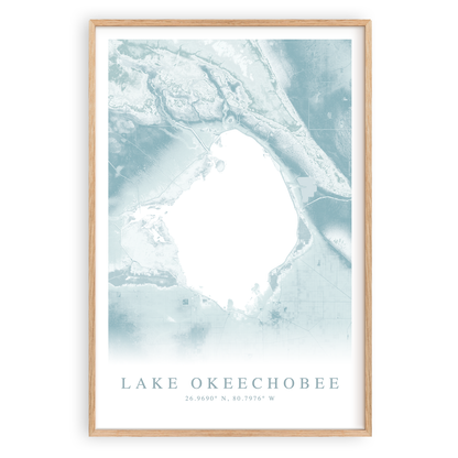 lake okeechobee florida map print in wood frame