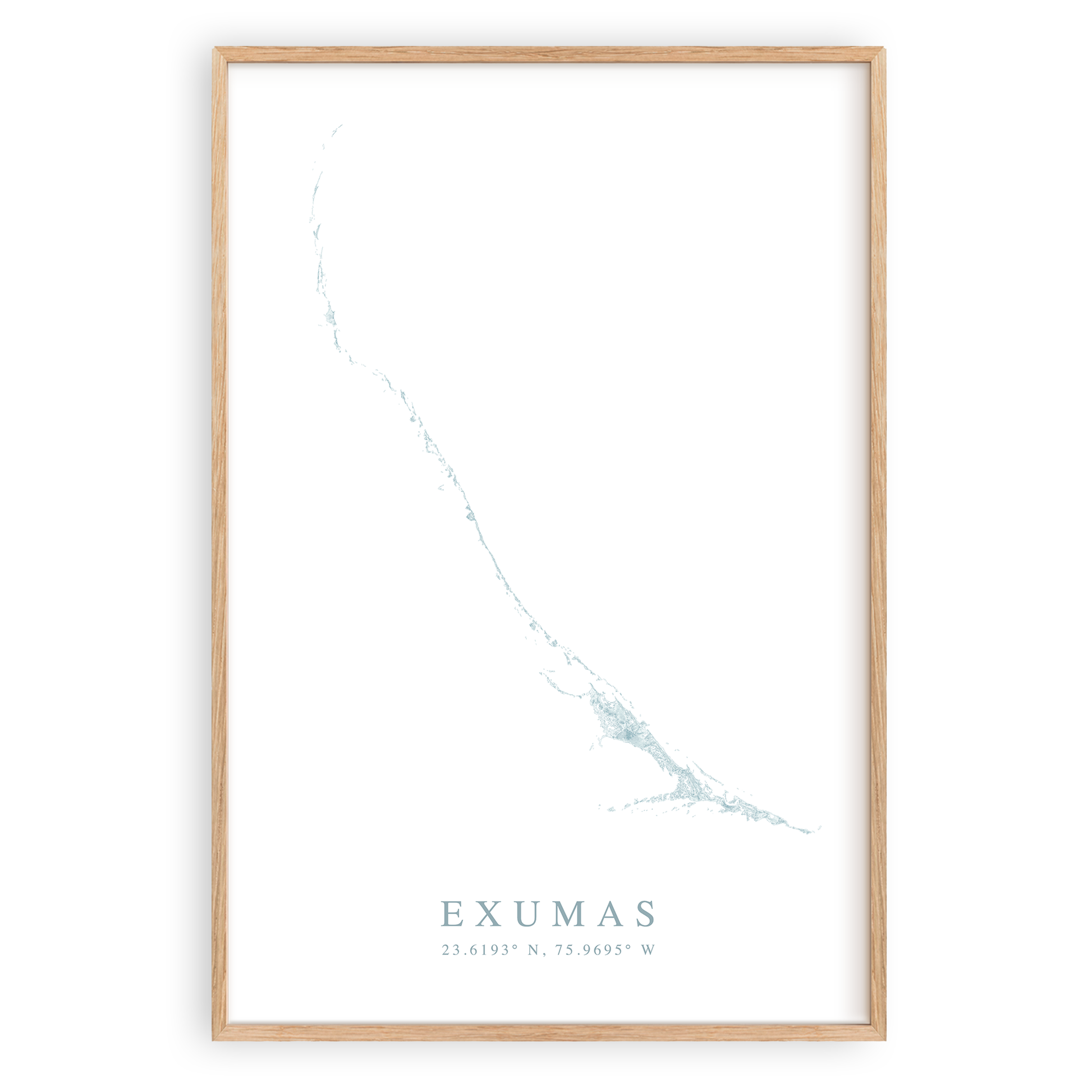 exumas bahamas map print in wood frame