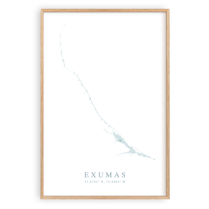 exumas bahamas map print in wood frame