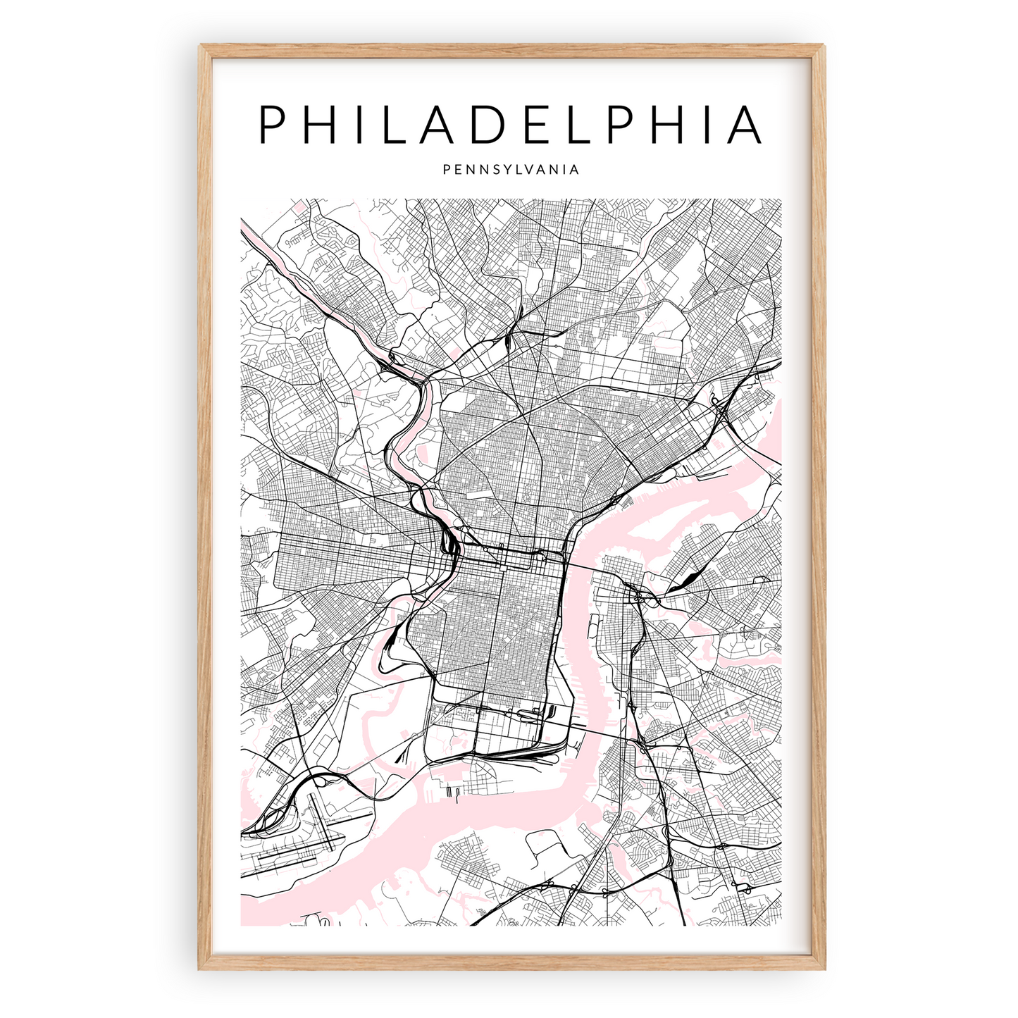 philadelphia pennsylvania map print in wood frame