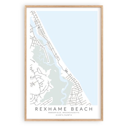 rexhame beach marshfield map print in wood frame