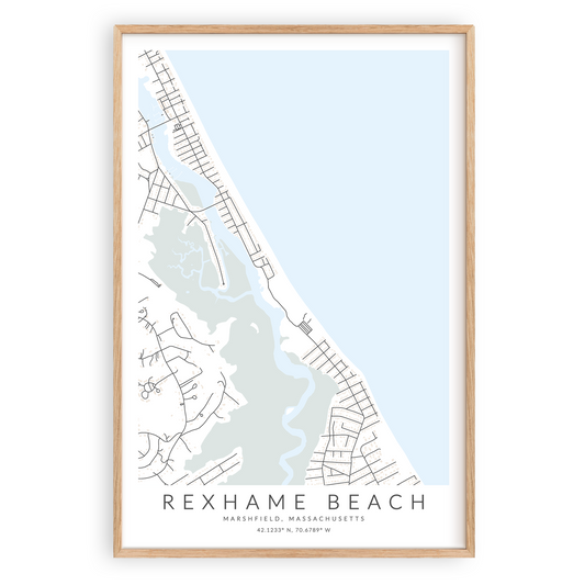 rexhame beach marshfield map print in wood frame