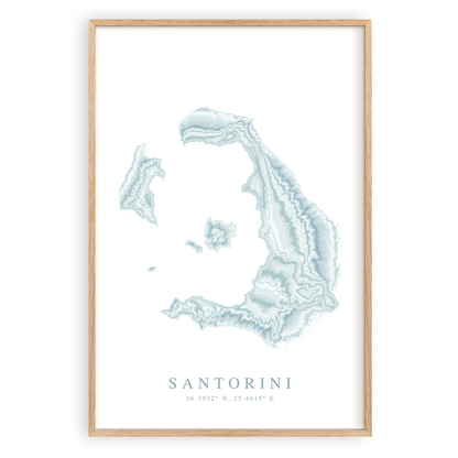 santorini map print in wood frame