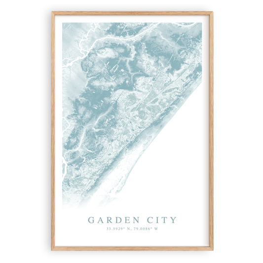 garden city south carolina map print in wood frame