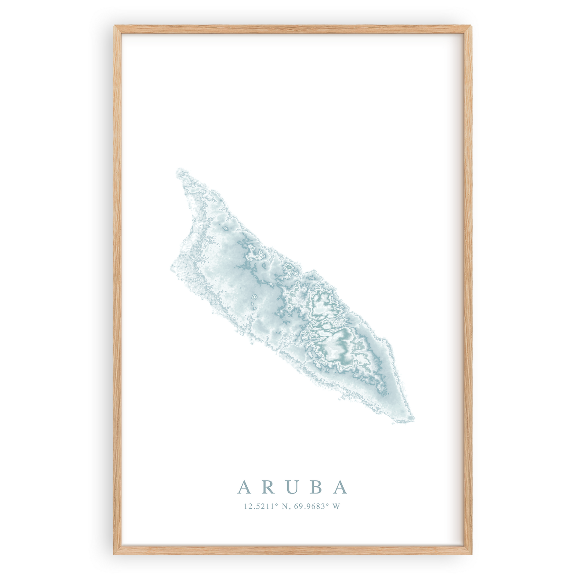 aruba map poster in wood frame