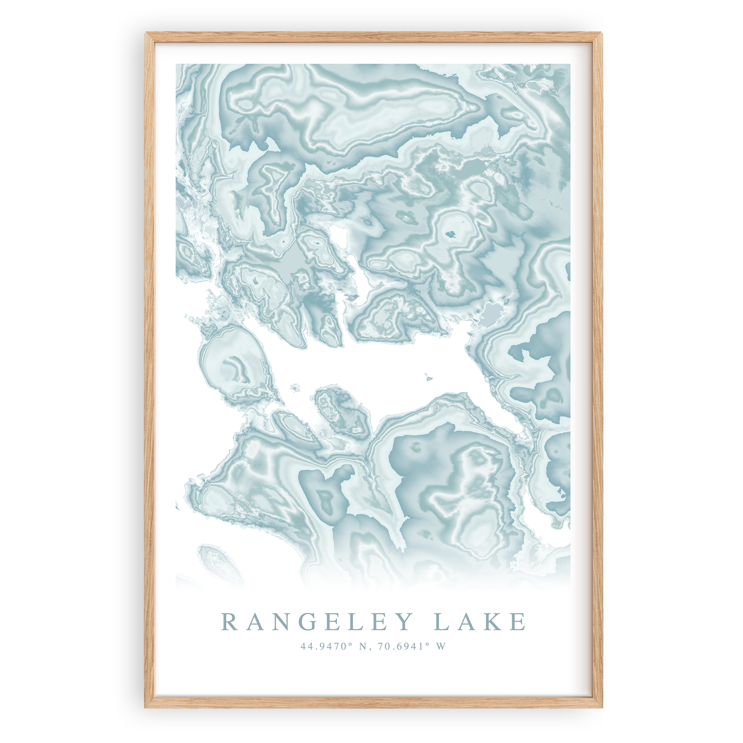 rangeley lake maine map print in wood frame