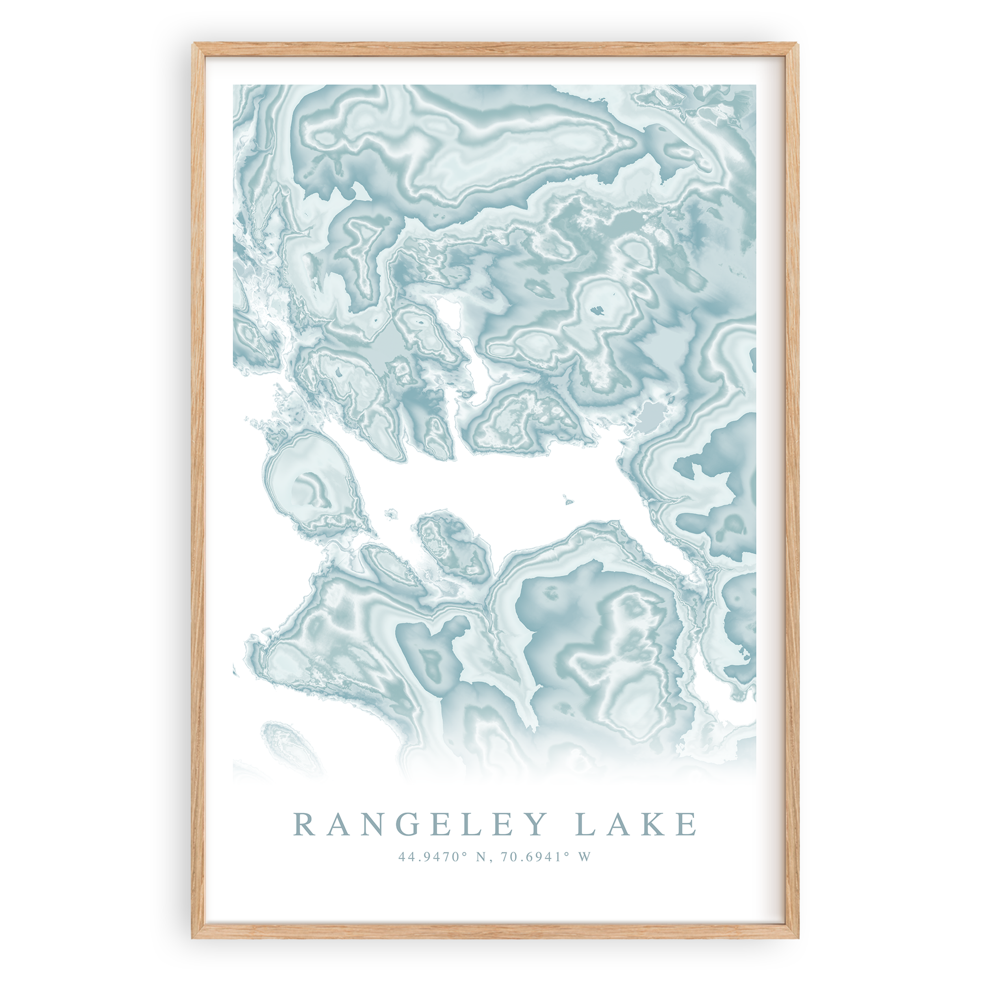 rangeley lake maine map print in wood frame