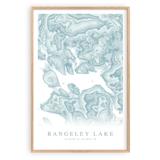 rangeley lake maine map print in wood frame