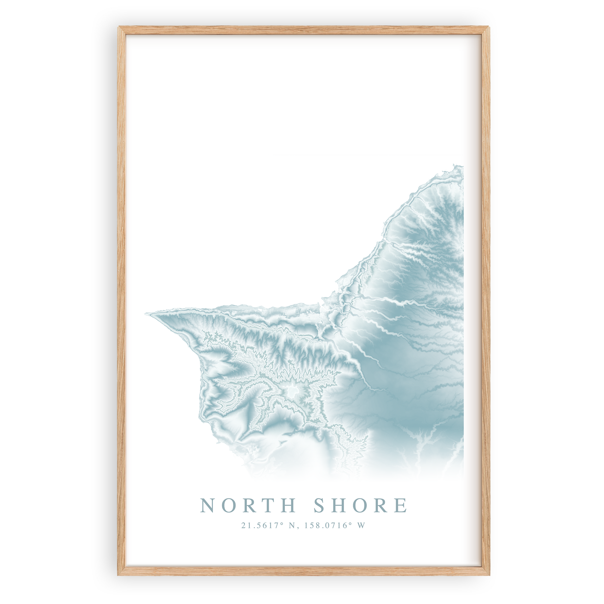 north shore oahu map print in wood frame