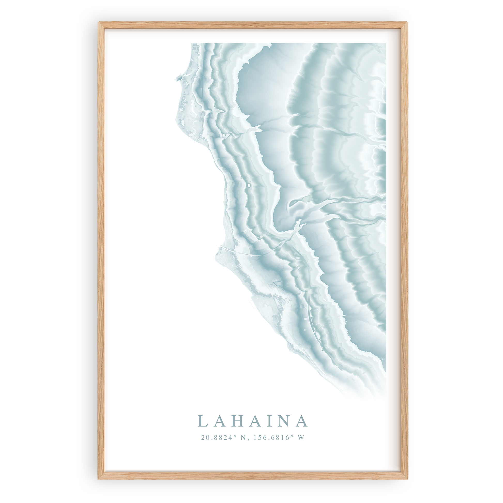 lahaina hawaii map print in wood frame