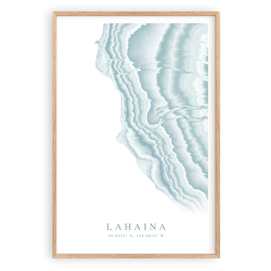 lahaina hawaii map print in wood frame