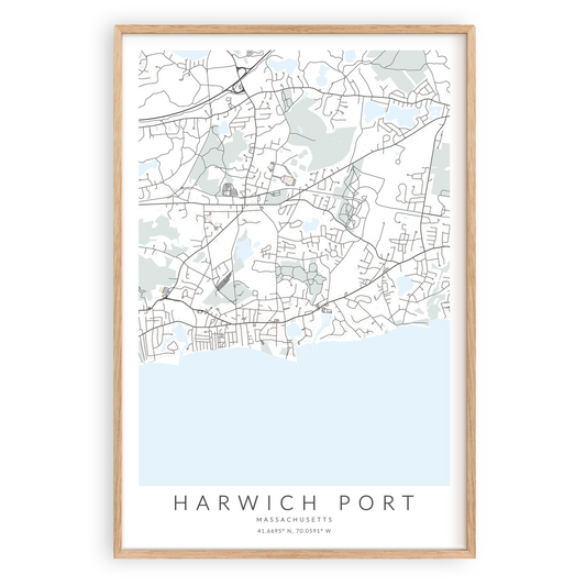 harwich port massachusetts map print in wood frame