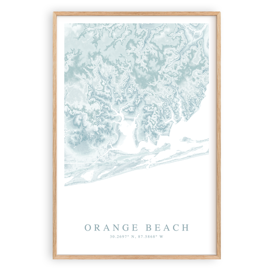 orange beach alabama map print in wood frame