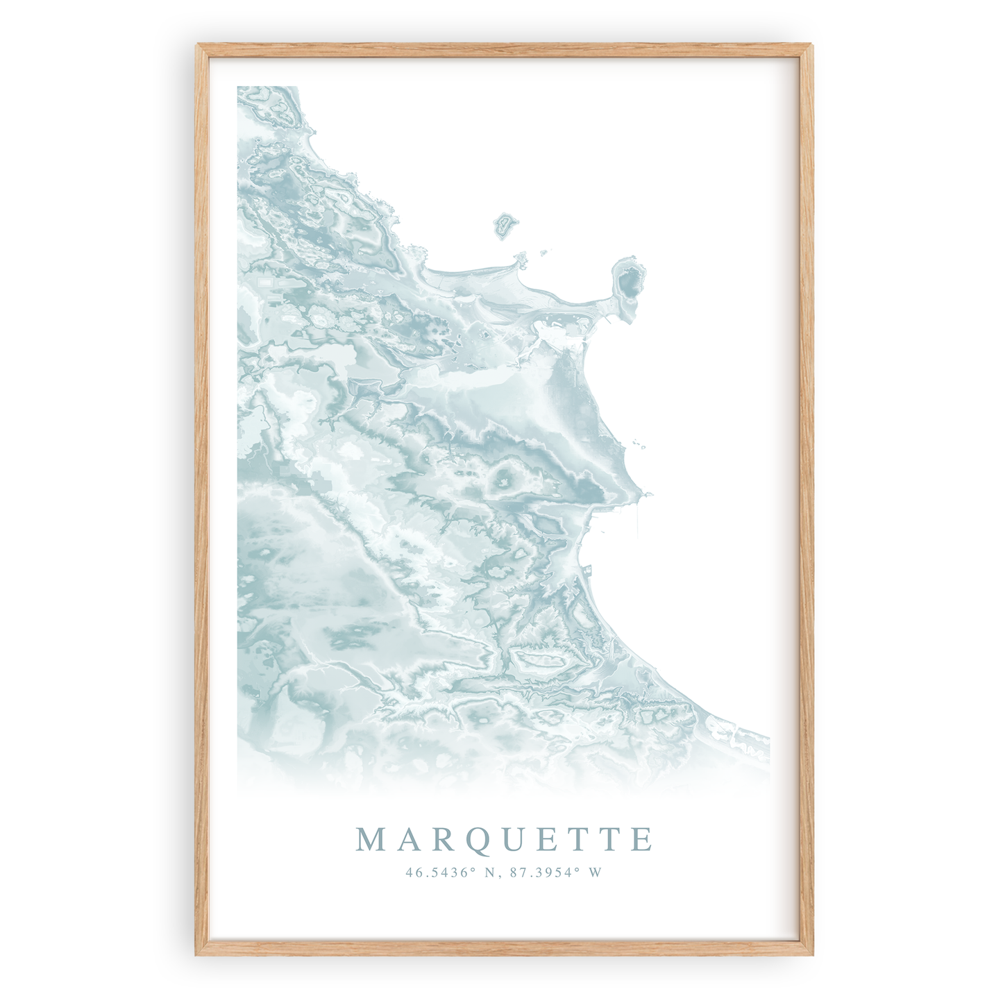 marquette michigan map print in wood frame