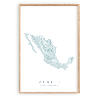 mexico map print in wood frame