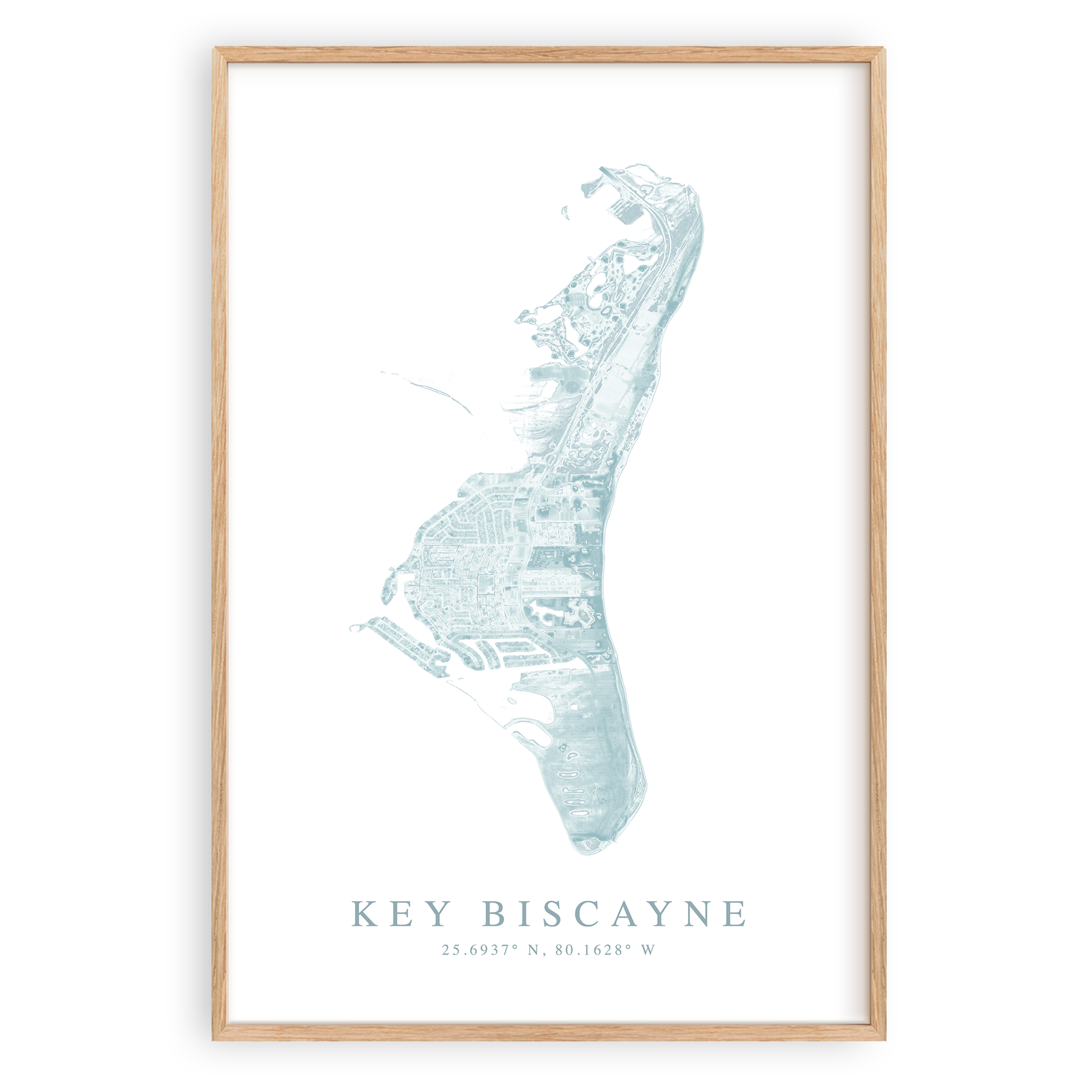 key biscayne florida map print in wood frame