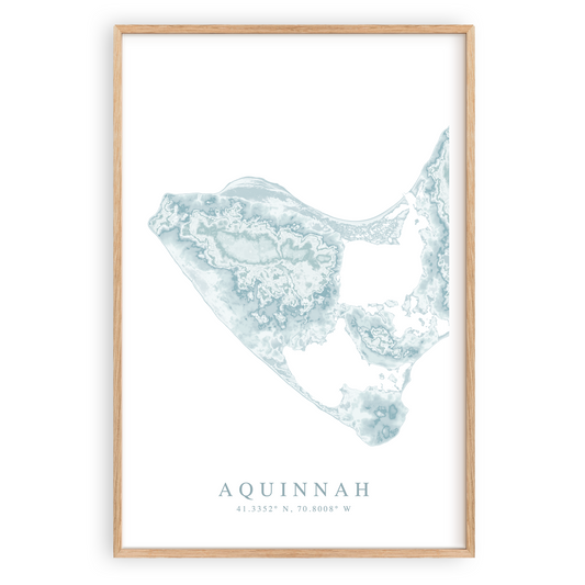 aquinnah marthas vineyard map print in wood frame