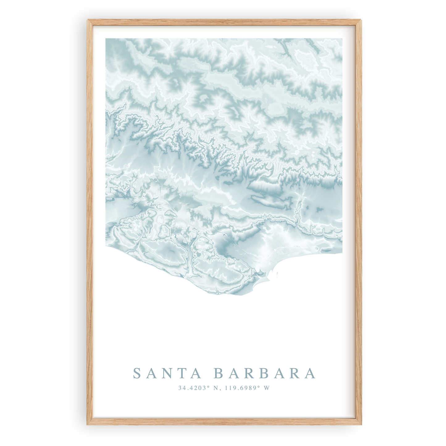 santa barbara california map print in wood frame