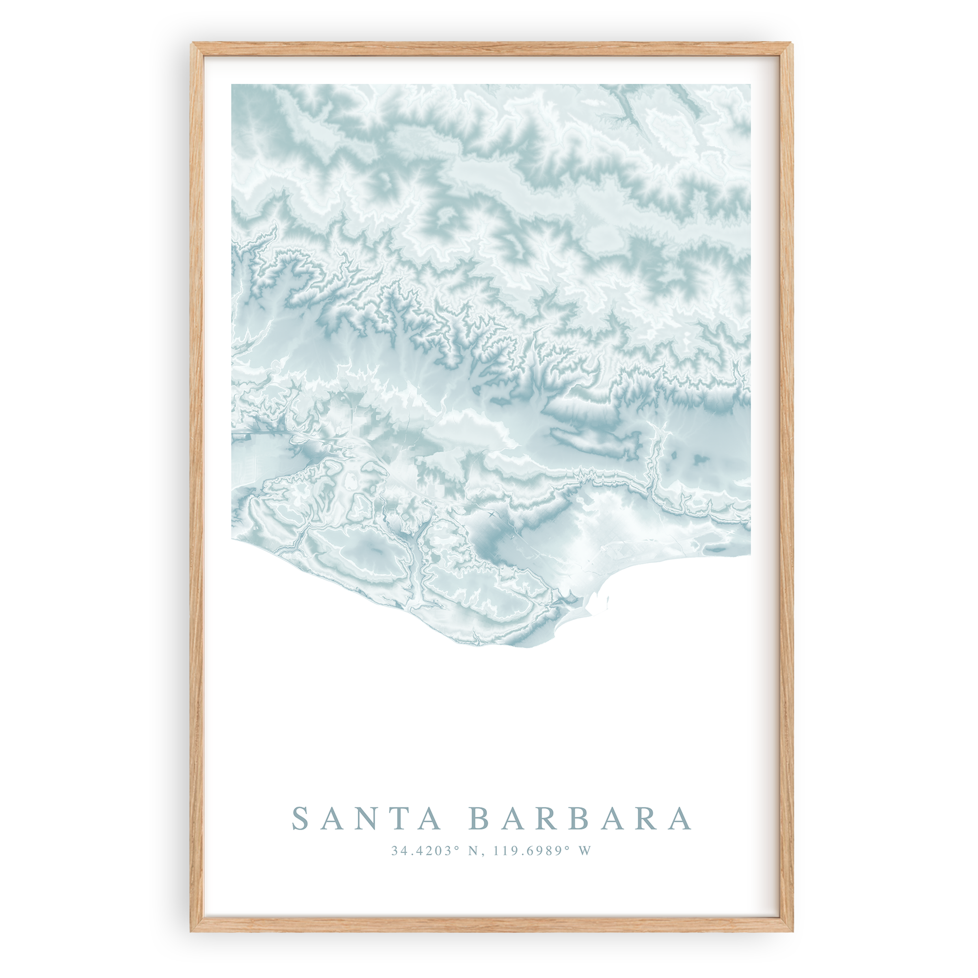 santa barbara california map print in wood frame