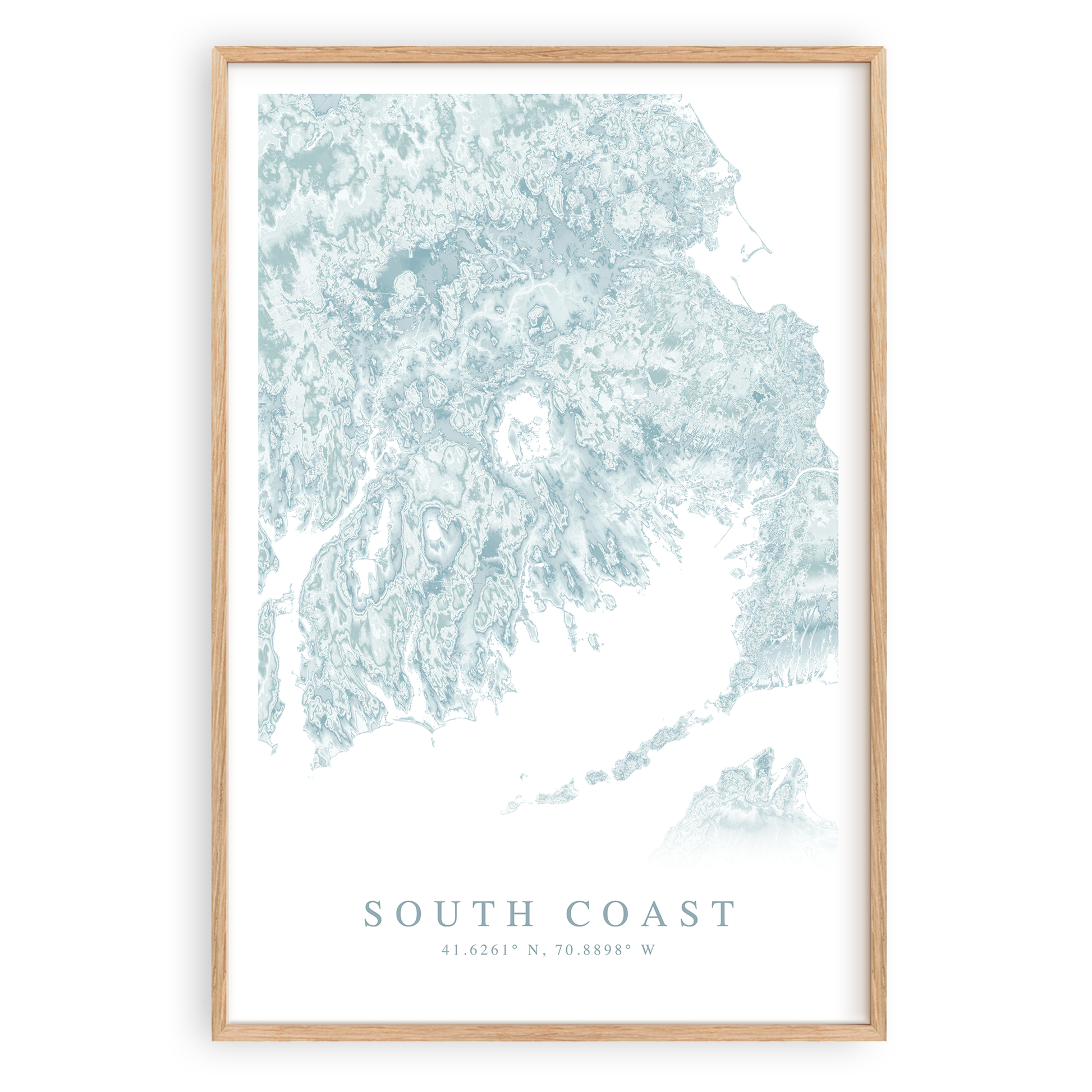 south coast massachusetts map print in wood frame
