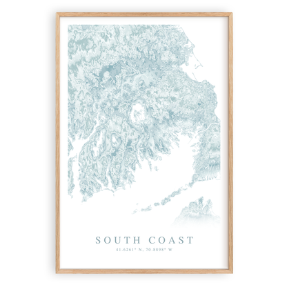 south coast massachusetts map print in wood frame