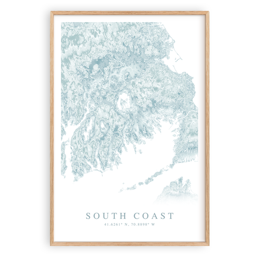 south coast massachusetts map print in wood frame