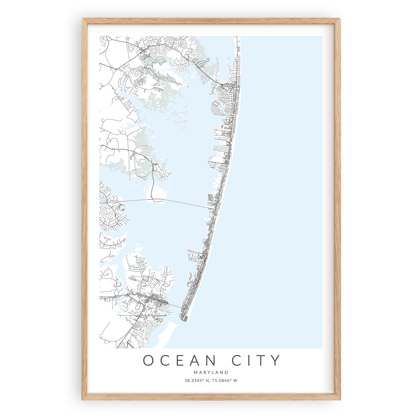 ocean city new jersey map print in wood frame
