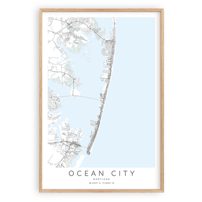 ocean city new jersey map print in wood frame