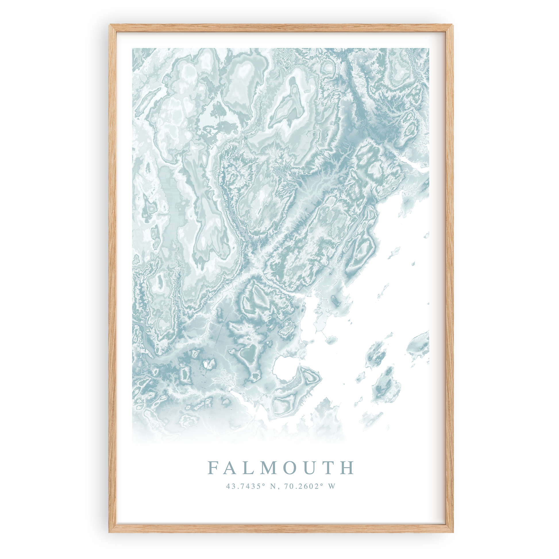 falmouth maine map print in wood frame